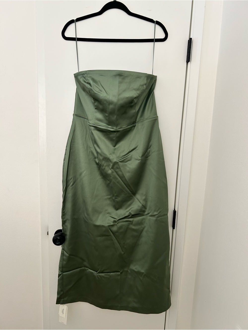 NWT Abercrombie & Fitch Strapless Satin Olive Green Midi Dress